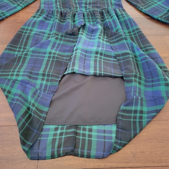A New Day Green & Blue Tartan Plaid Long Sleeve V-Neck Midi Dress Women's Size S - Picture 8 of 13